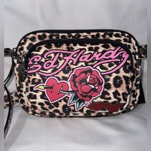 Ed Hardy Heart & Rose Leopard Crossbody Bag